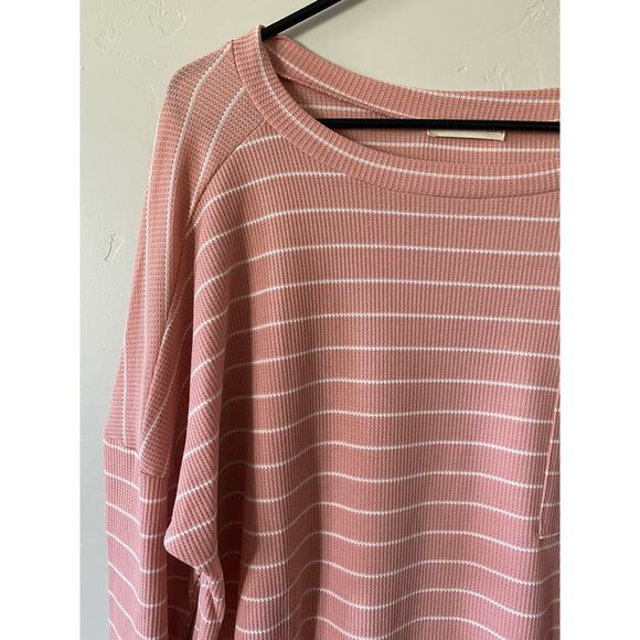 Pink Striped Waffle Knit Long Sleeved Pocket Shirt - Picture 3 of 5